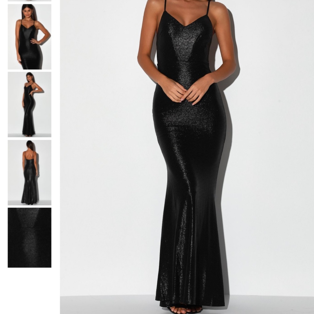 LULU'S Shiny Black Mermaid Maxi Dress